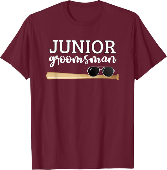 Junior Groomsman Baseball Bat Wedding Party Jr Boys Gift T-Shirt - T-Shirt | Maroon