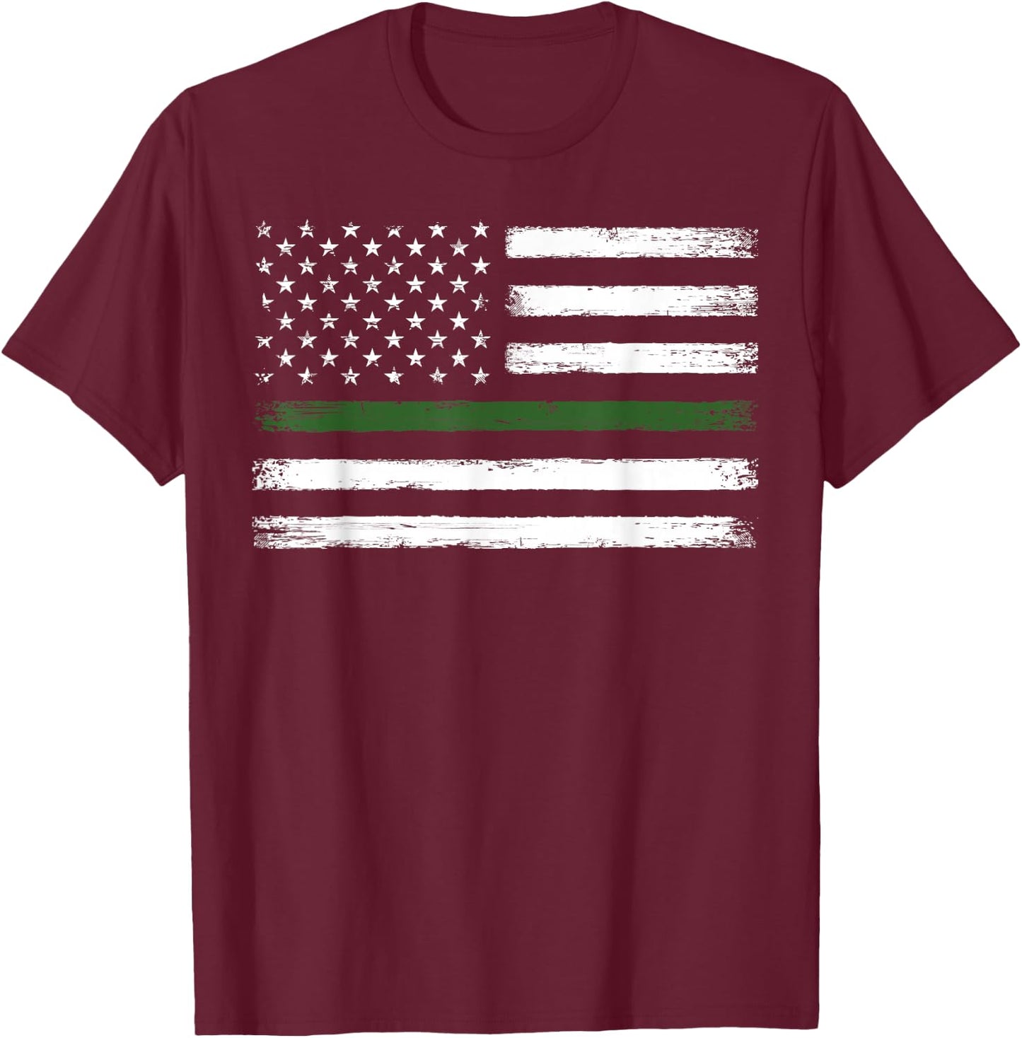 Thin Green Line Flag Military Family, Vintage, Patriotic T-Shirt - T-Shirt | Maroon