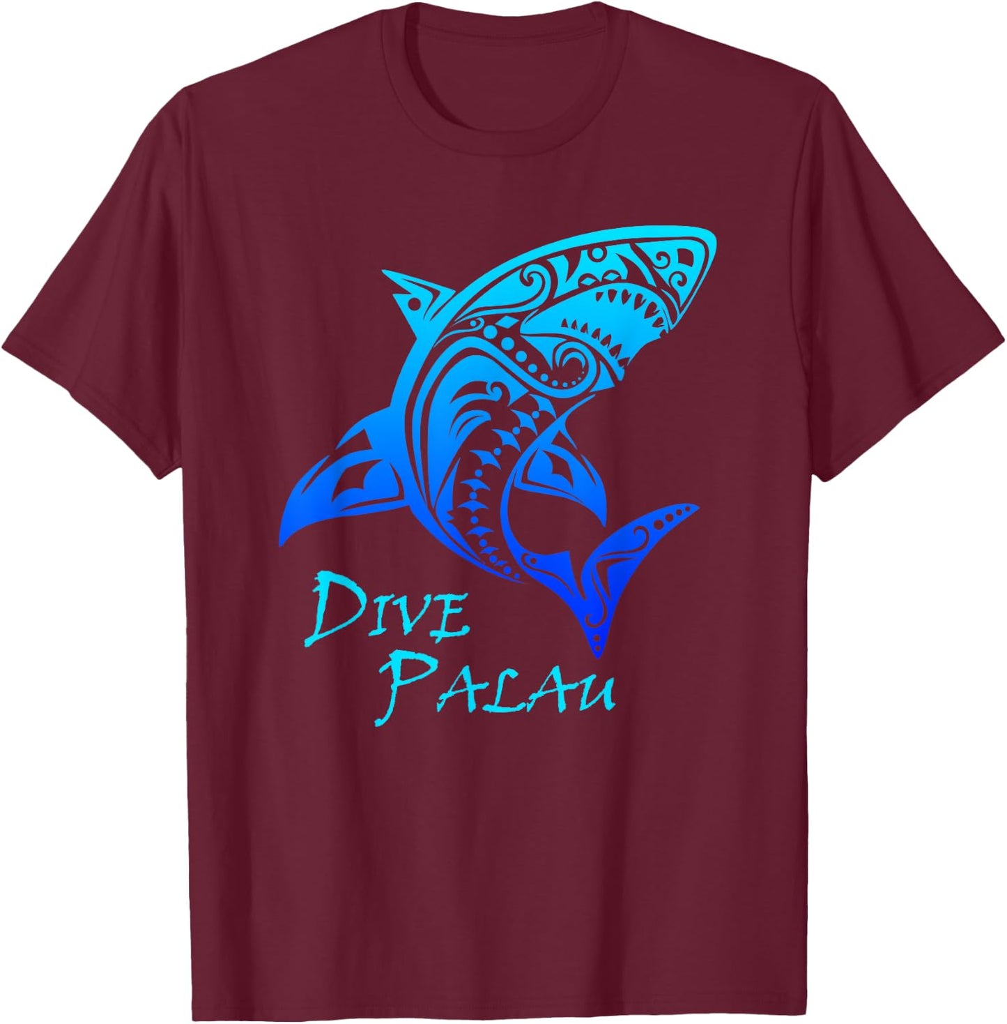 Dive Palau Vintage Retro Tribal Shark Vacation T-Shirt - T-Shirt | Maroon