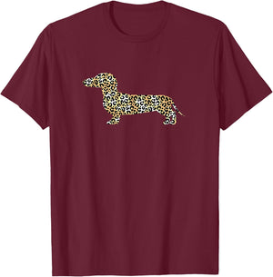 Leopard Print Dachshund Design for Stylish Dog Lovers T-Shirt - T-Shirt | Maroon