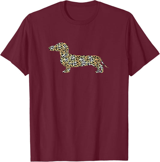 Leopard Print Dachshund Design for Stylish Dog Lovers T-Shirt - T-Shirt | Maroon