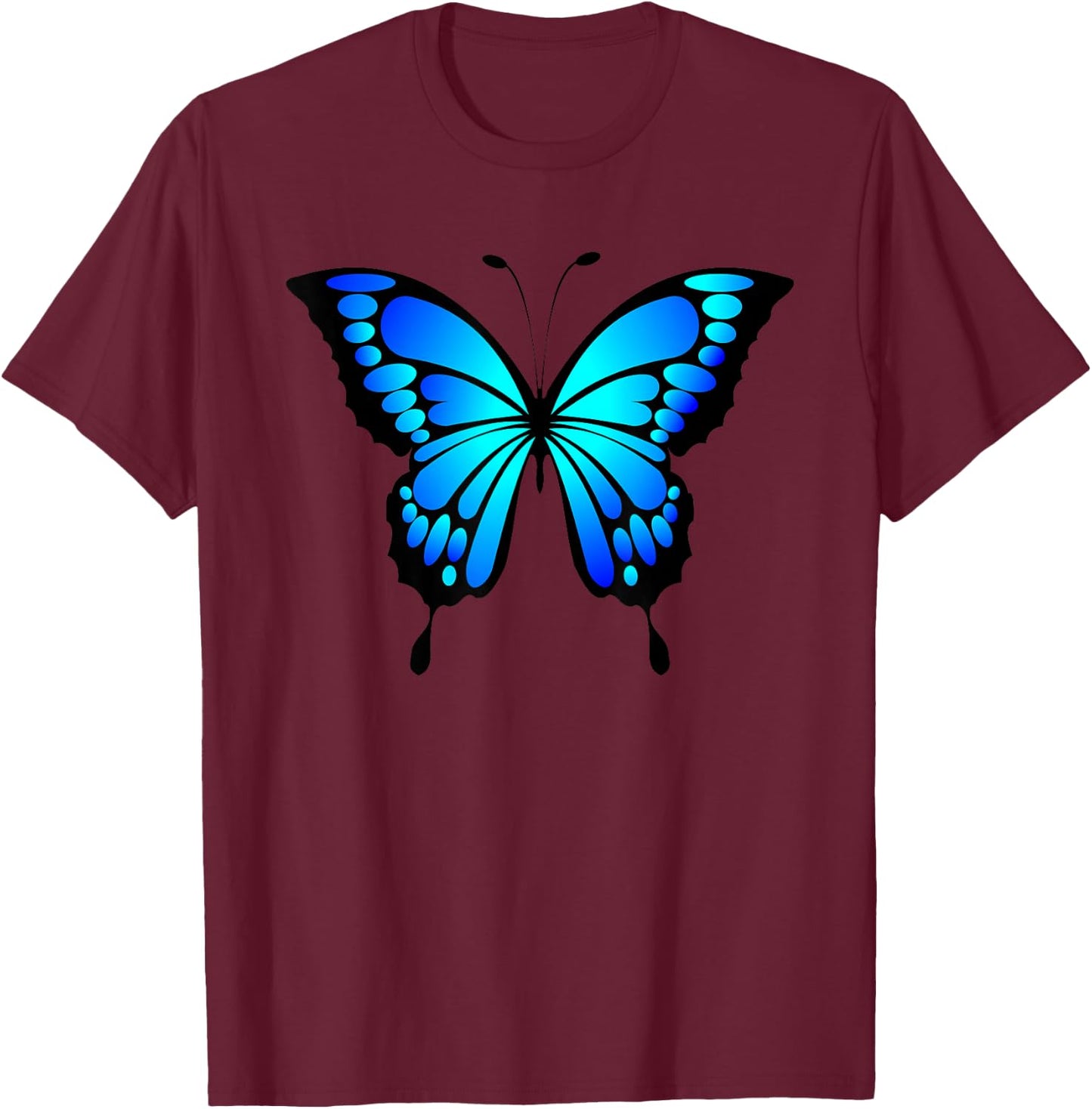 Cute Colorful Blue Butterfly Small T-Shirt - T-Shirt | Maroon