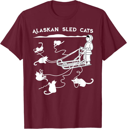 Sledding Gift Cute Alaskan Sled Cats for Cat-Loving Alaskans T-Shirt - T-Shirt | Maroon