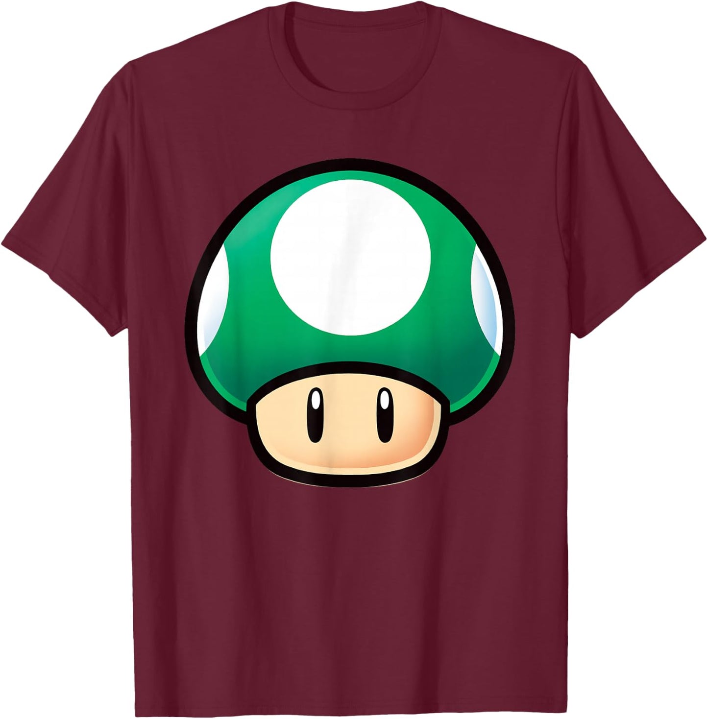 Super Mario Green Mushroom Big Face T-Shirt - T-Shirt | Maroon