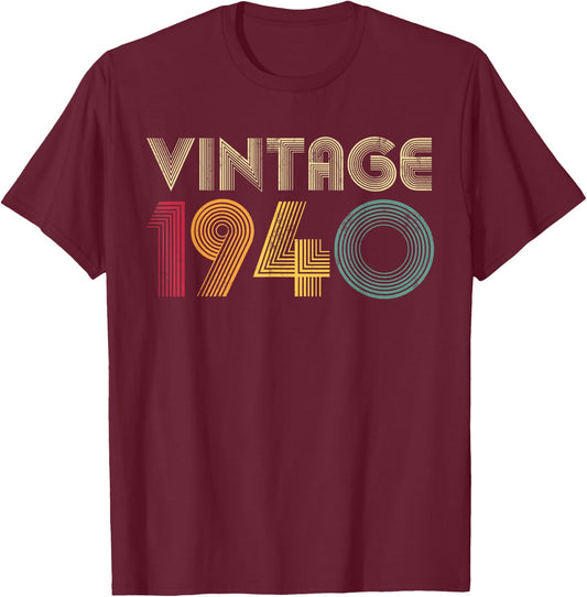 1940 84th Birthday Gift Vintage 84 Years Old Men Women Retro T-Shirt - T-Shirt | Maroon
