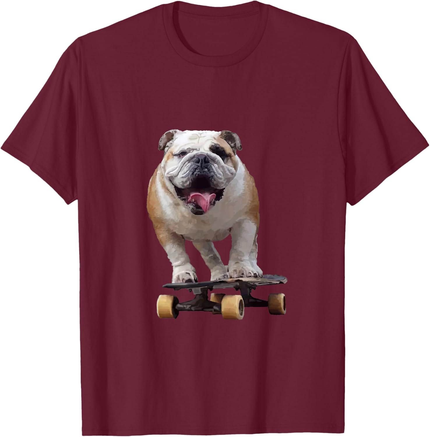 Funny Skateboarding Bulldog T-Shirt - T-Shirt | Maroon