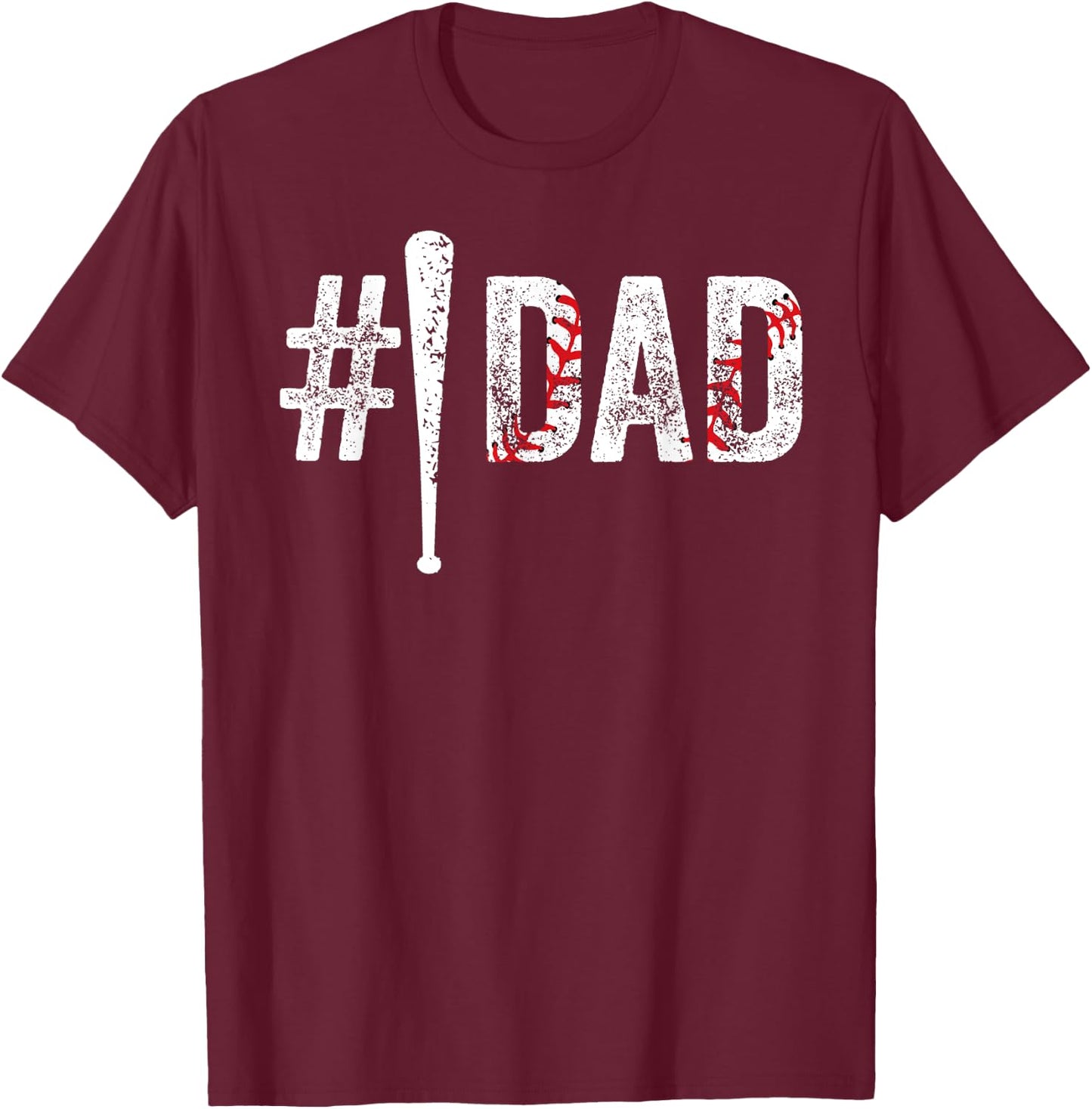 Number One Baseball Dad for Fathers Day #1 Daddy Funny T-Shirt - T-Shirt | Maroon