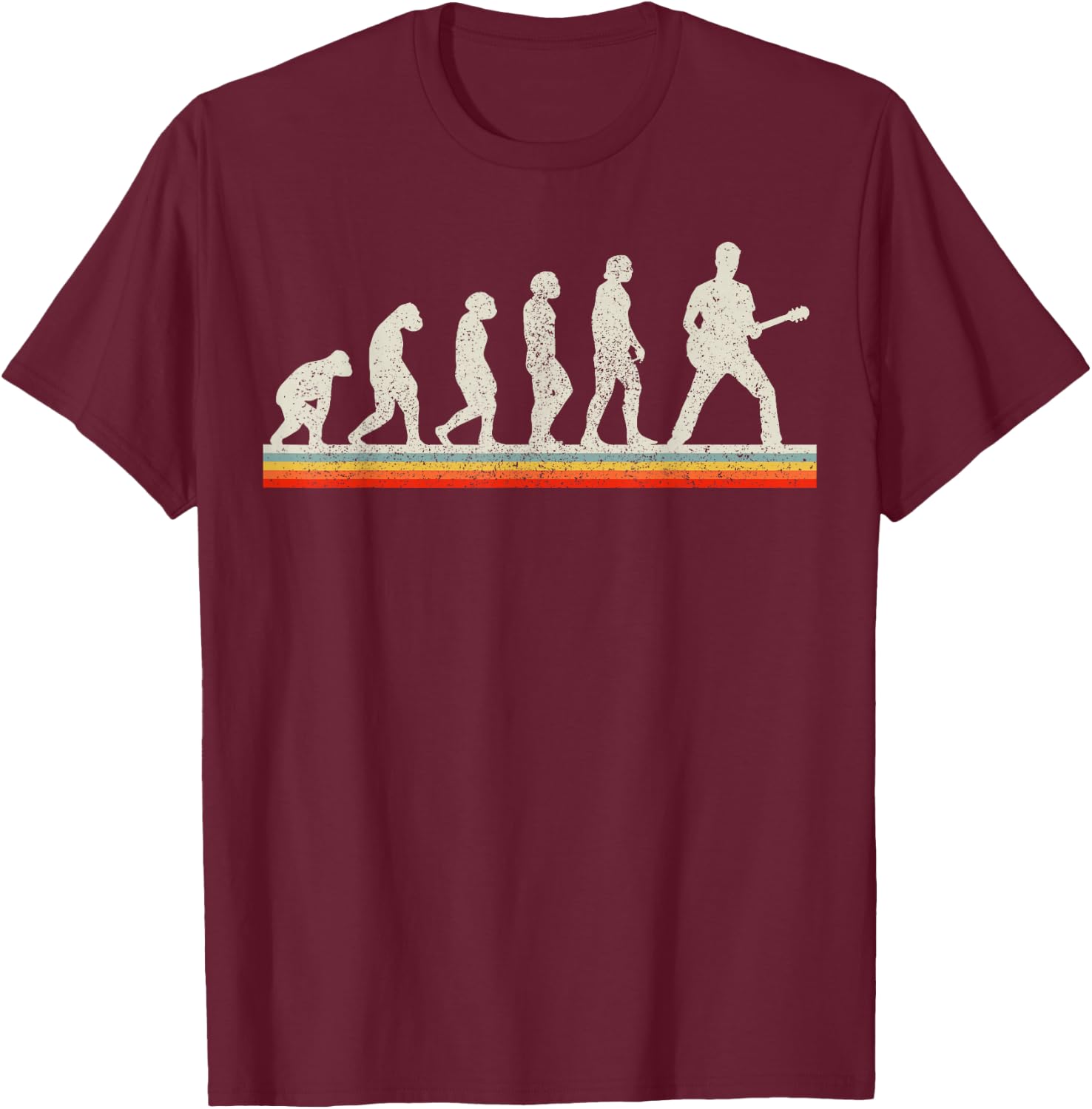 Guitar Player Evolution Vintage Retro Funny Guitar Gift T-Shirt - T-Shirt | Maroon