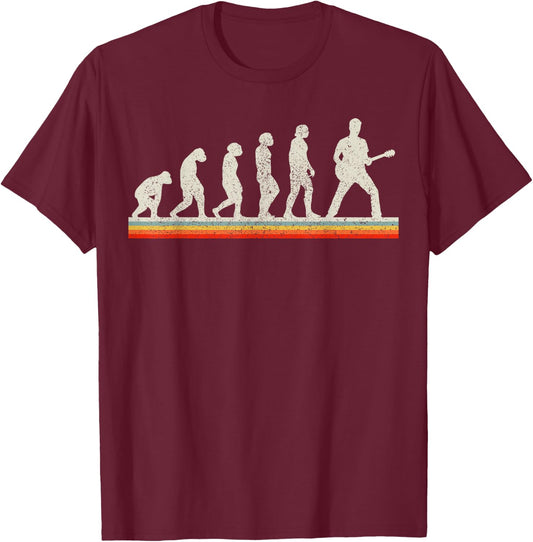 Guitar Player Evolution Vintage Retro Funny Guitar Gift T-Shirt - T-Shirt | Maroon