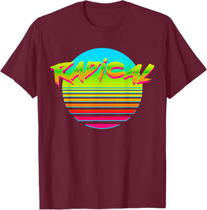 Radical Hot Sun Retro 80s 90s Vintage Outrun T-Shirt - T-Shirt | Maroon