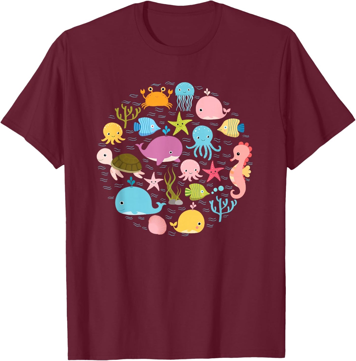 Sea Animal - Cute Ocean Shirt With Fish For Summer T-Shirt - T-Shirt | Maroon