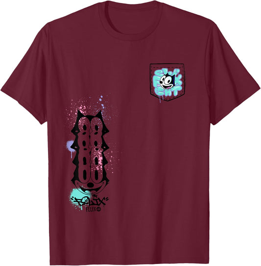 Felix The Cat Graffiti Pocket T-Shirt - T-Shirt | Maroon