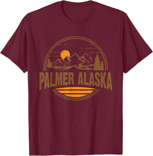 Vintage Palmer, Alaska Mountain Hiking Souvenir Print T-Shirt - T-Shirt | Maroon