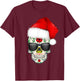 Christmas Hat Santa Day Of The Dead Sugar Skull Party Shirt T-Shirt - T-Shirt | Maroon