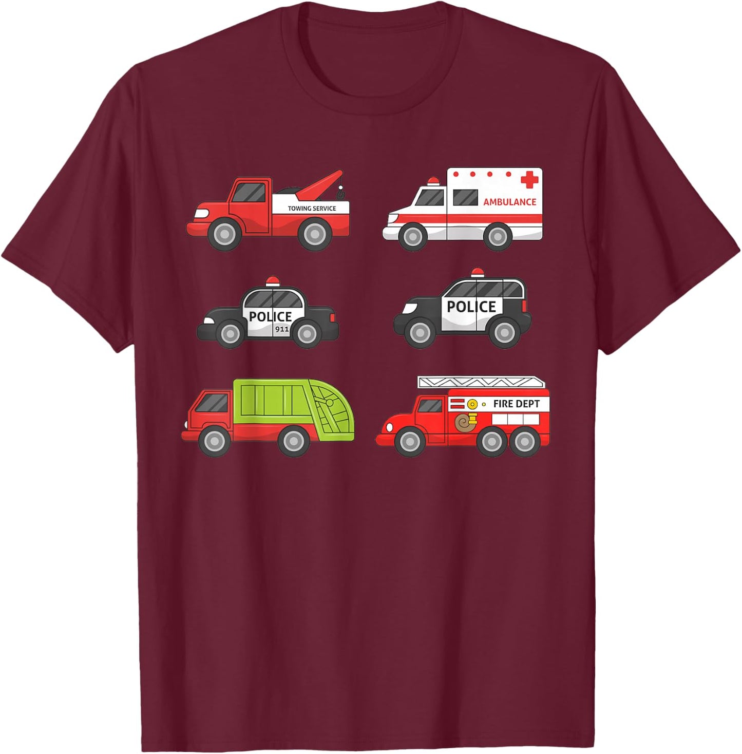 Emergency Vehicles Fire Truck Police Car Ambulance Shirt T-Shirt - T-Shirt | Maroon