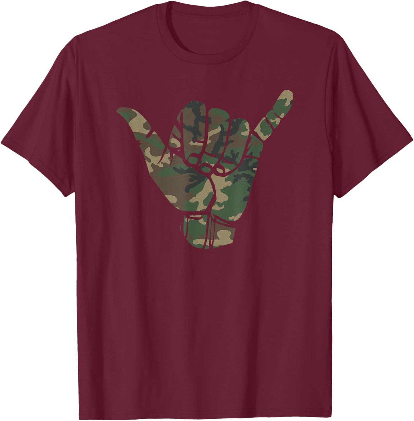 Surfs Up Camouflage Hawaii Shaka Sign Shirt Art-Retro Shaka T-Shirt - T-Shirt | Maroon