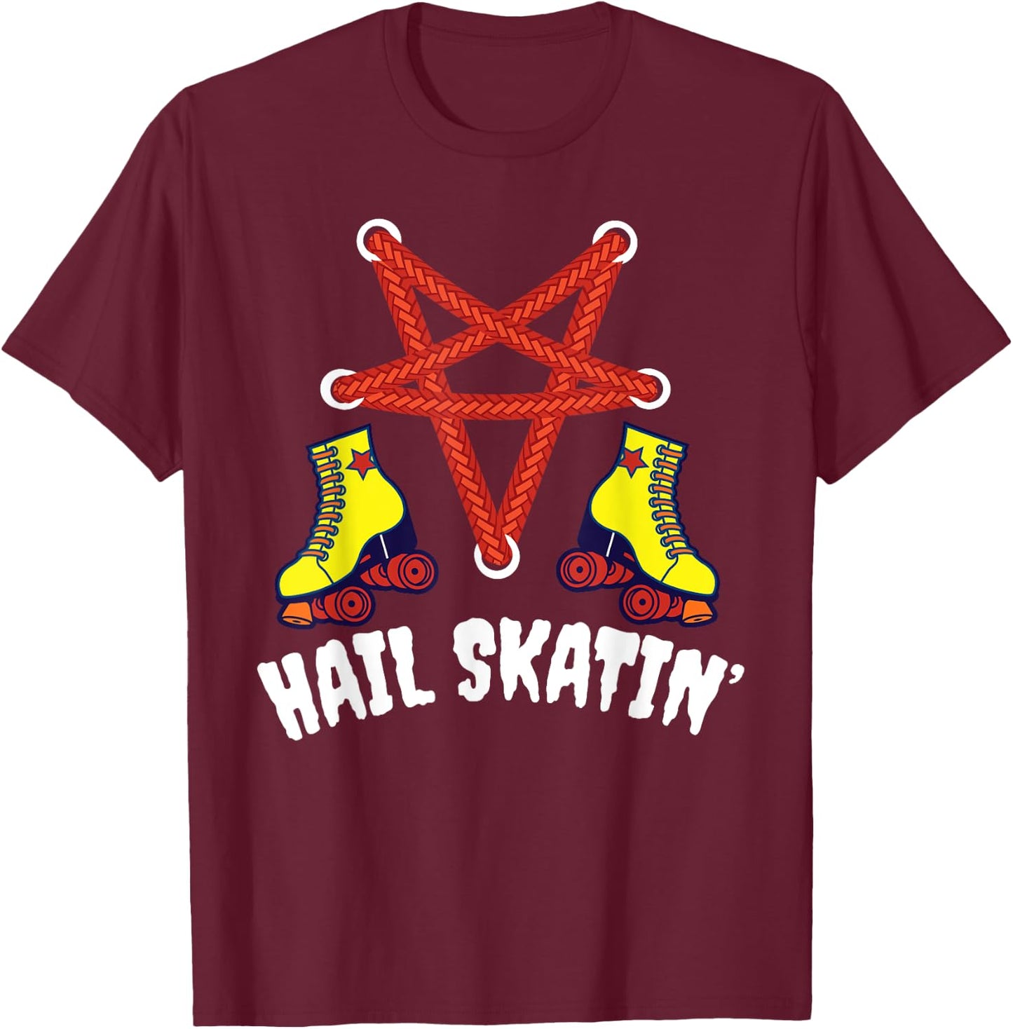 Hail Skatin' Vintage Satan Punk Skating Roller Derby T-Shirt - T-Shirt | Maroon
