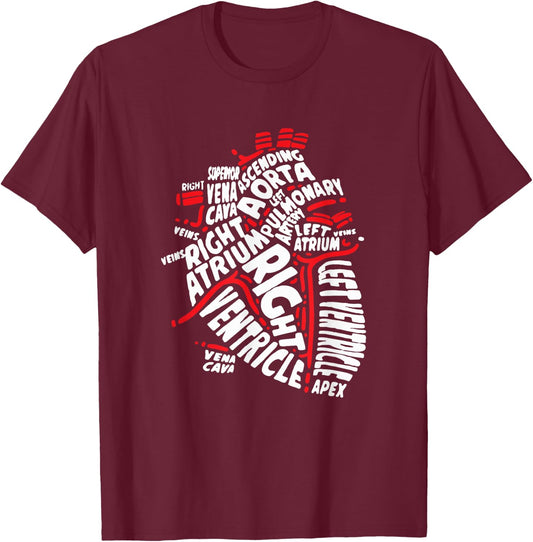 Anatomical Heart Medical Parts of Heart Anatomy T-Shirt - T-Shirt | Maroon