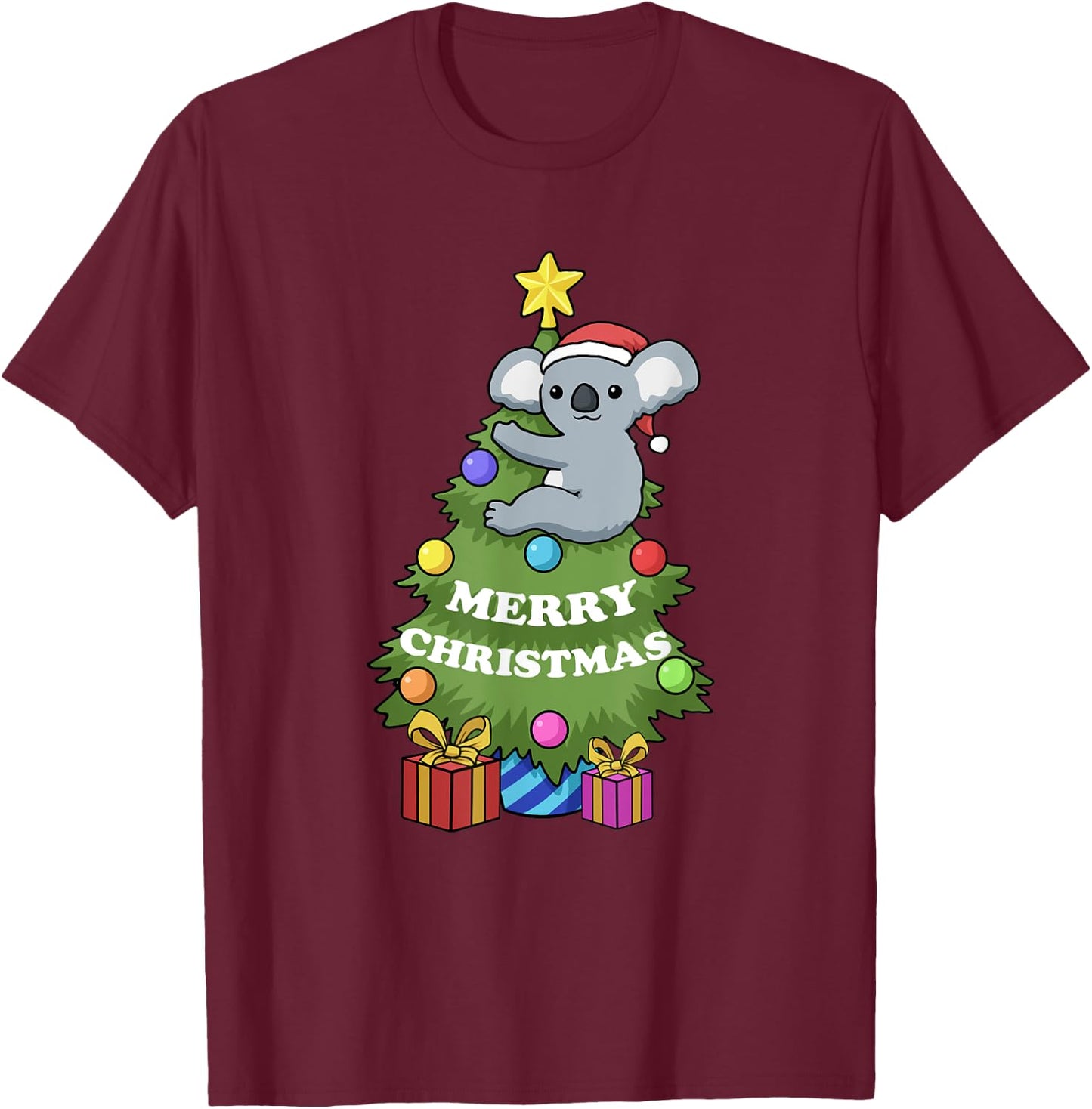Koala Christmas Tree T-Shirt - T-Shirt | Maroon