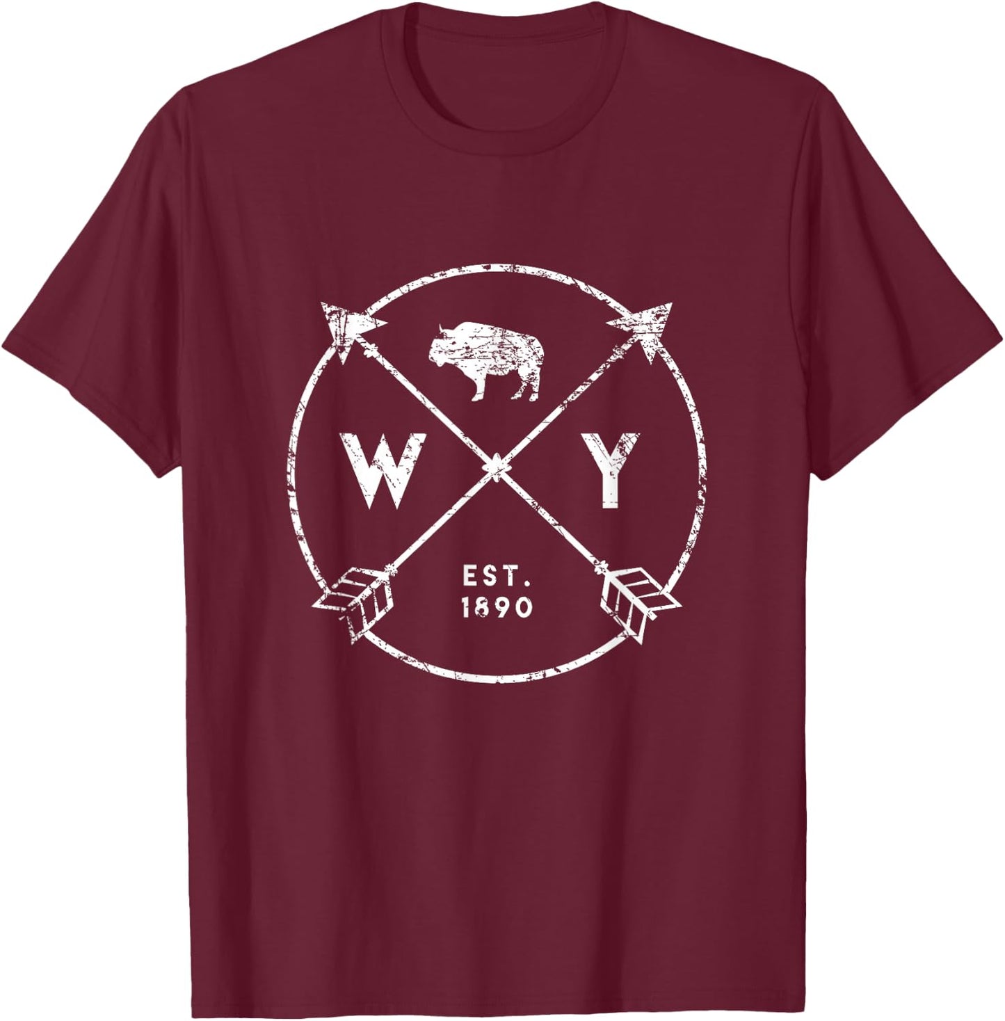 Wyoming Adventure Est 1890 Buffalo Arrows State Hometown T-Shirt - T-Shirt | Maroon