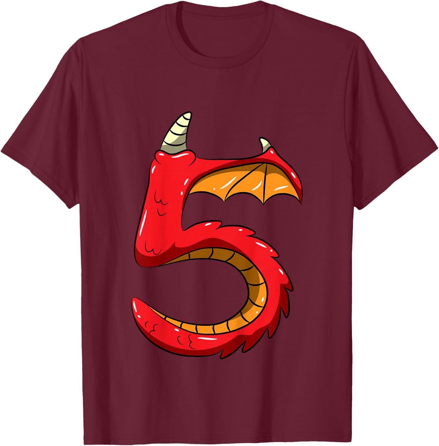 5 Years Old Birthday 5th Birthday Little Monster Dragon T-Shirt - T-Shirt | Maroon