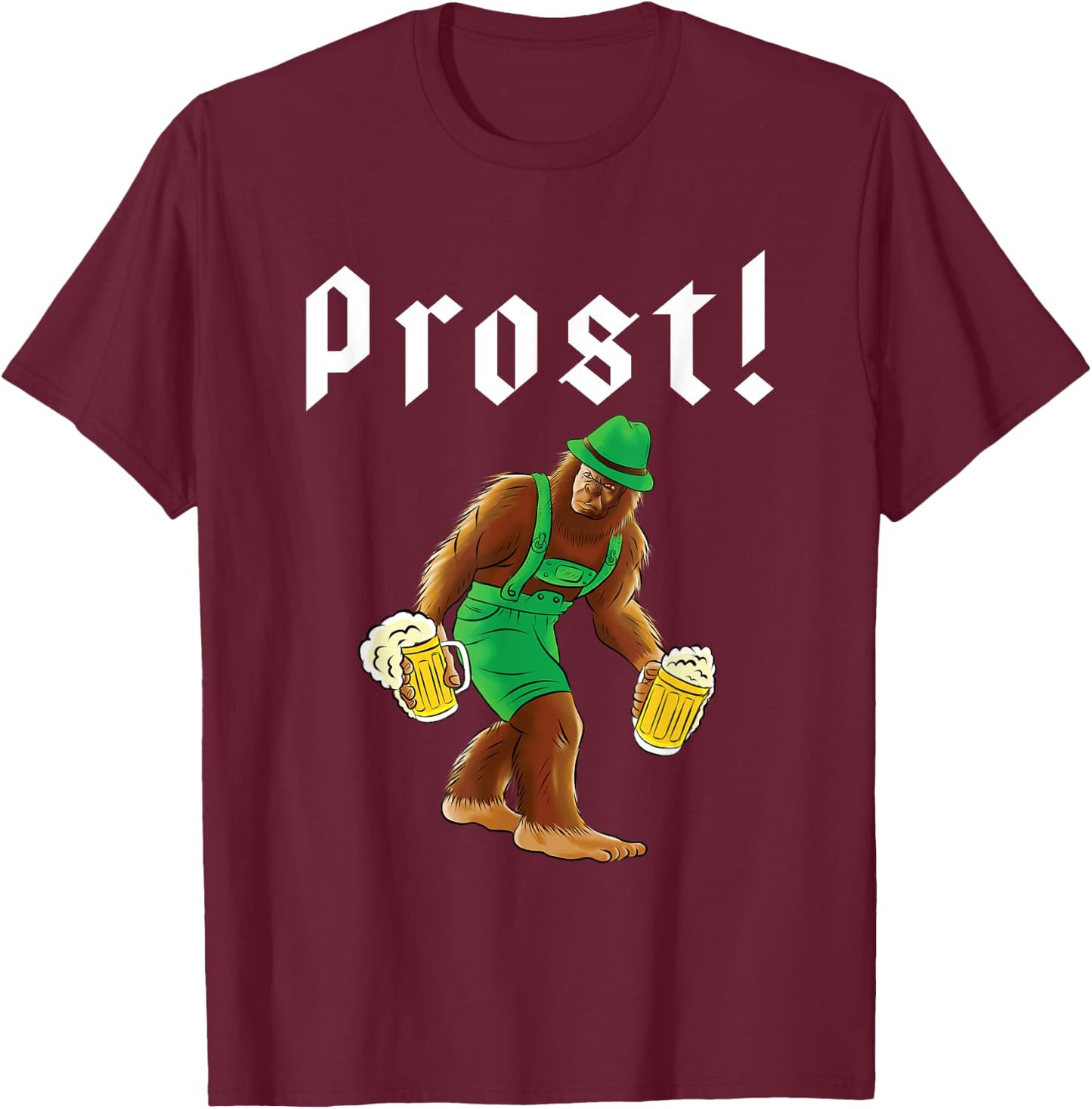 Bigfoot in Lederhosen Costume Oktoberfest Party Beer Drinking T-Shirt - T-Shirt | Maroon