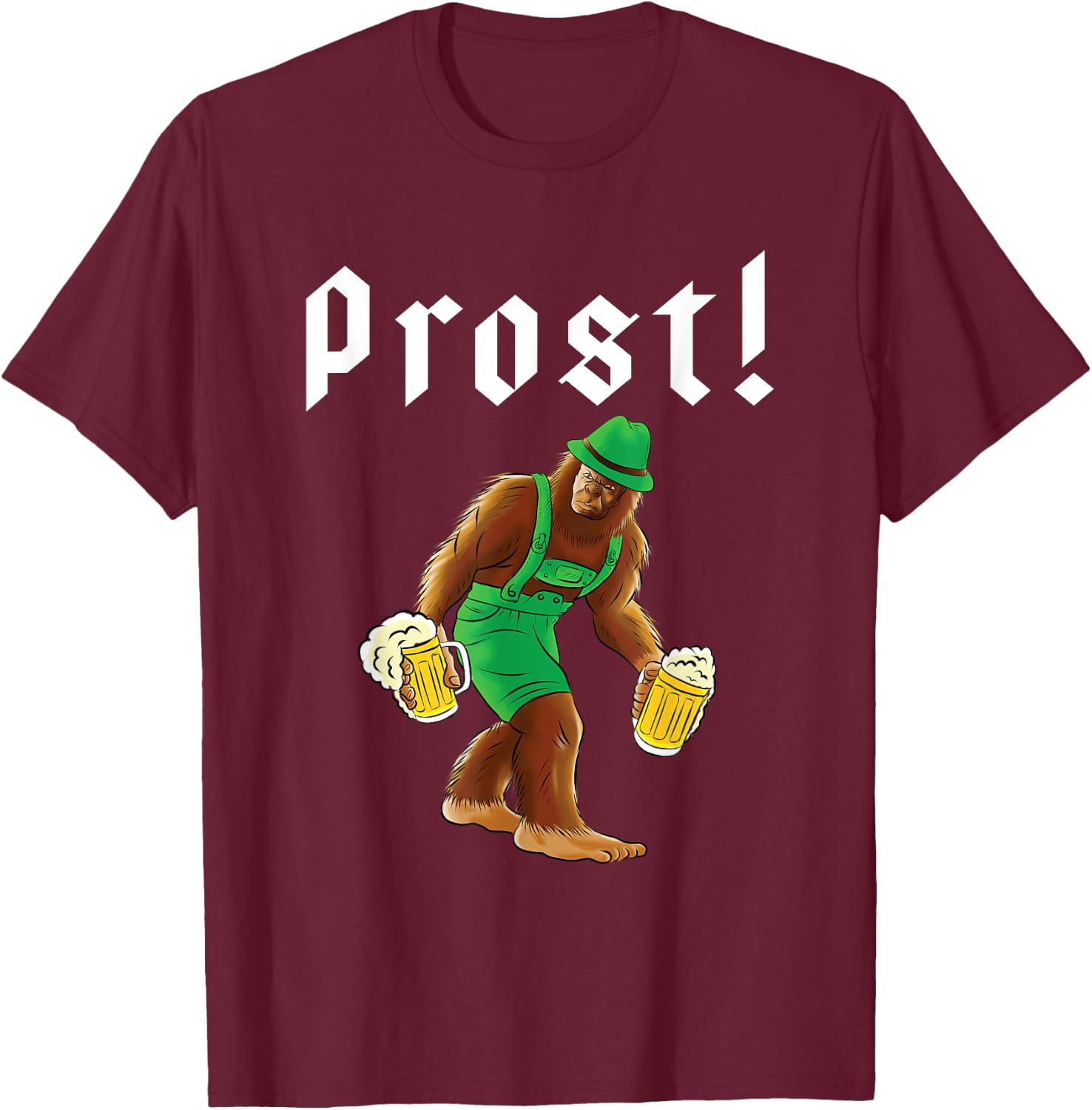Bigfoot in Lederhosen Costume Oktoberfest Party Beer Drinking T-Shirt - T-Shirt | Maroon
