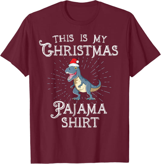 Retro This Is My Christmas Pajama TRex Dinosaur Christmas T-Shirt - T-Shirt | Maroon