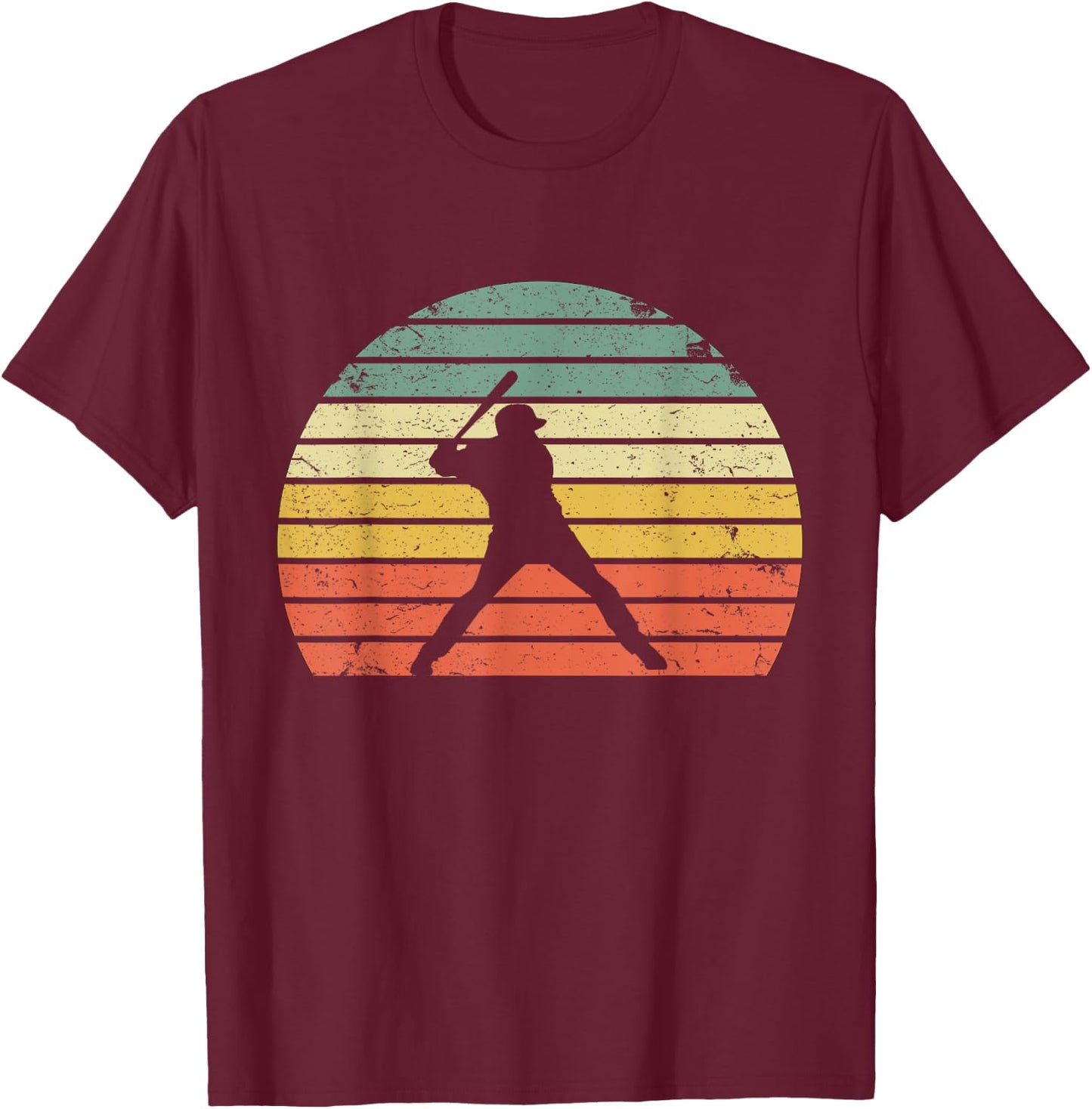 Vintage Baseball Shirt Batter Swinging Retro Sunset T-Shirt - T-Shirt | Maroon