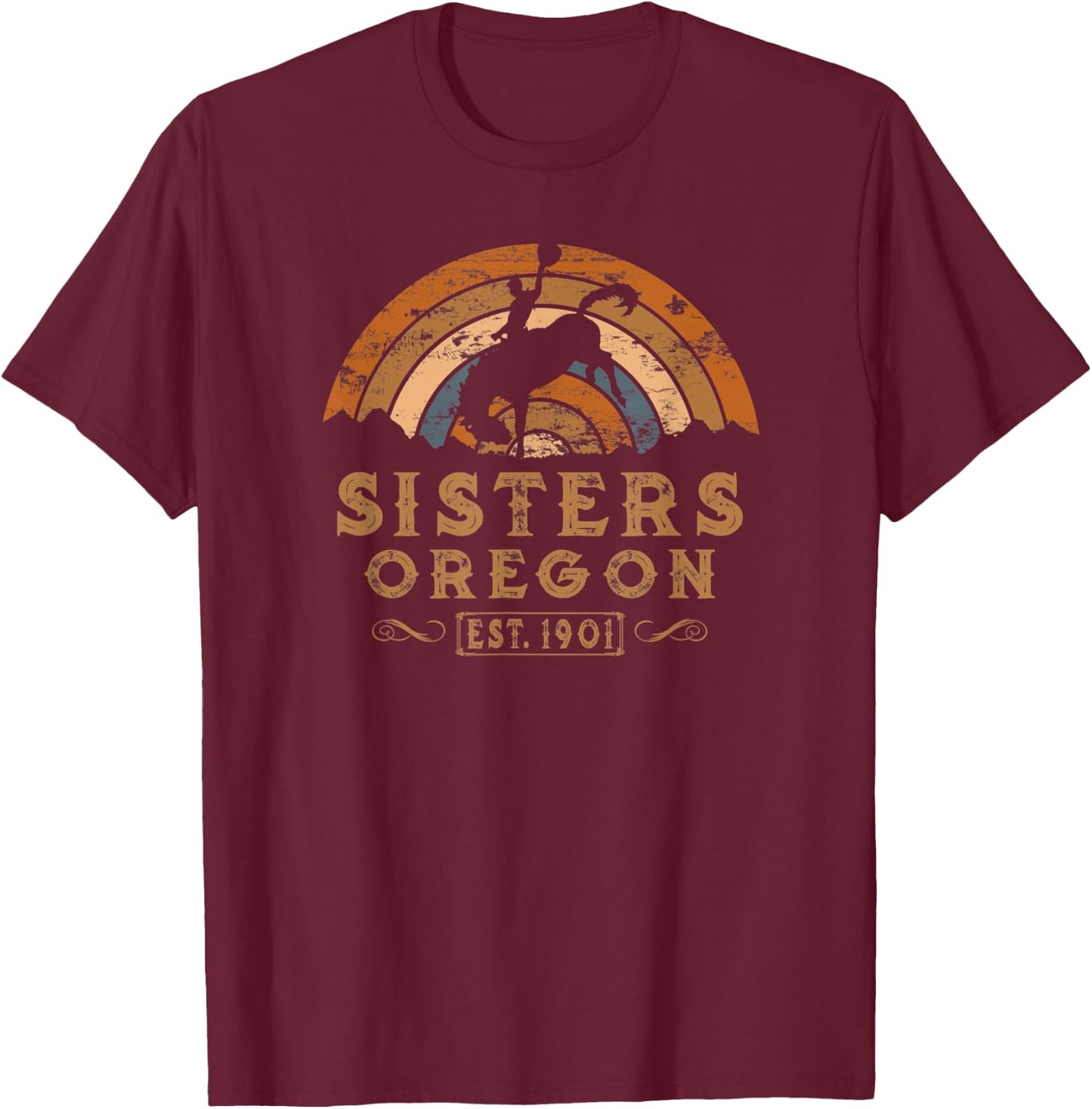 Sisters, Oregon OR retro Style Rodeo Cowboy T-Shirt - T-Shirt | Maroon