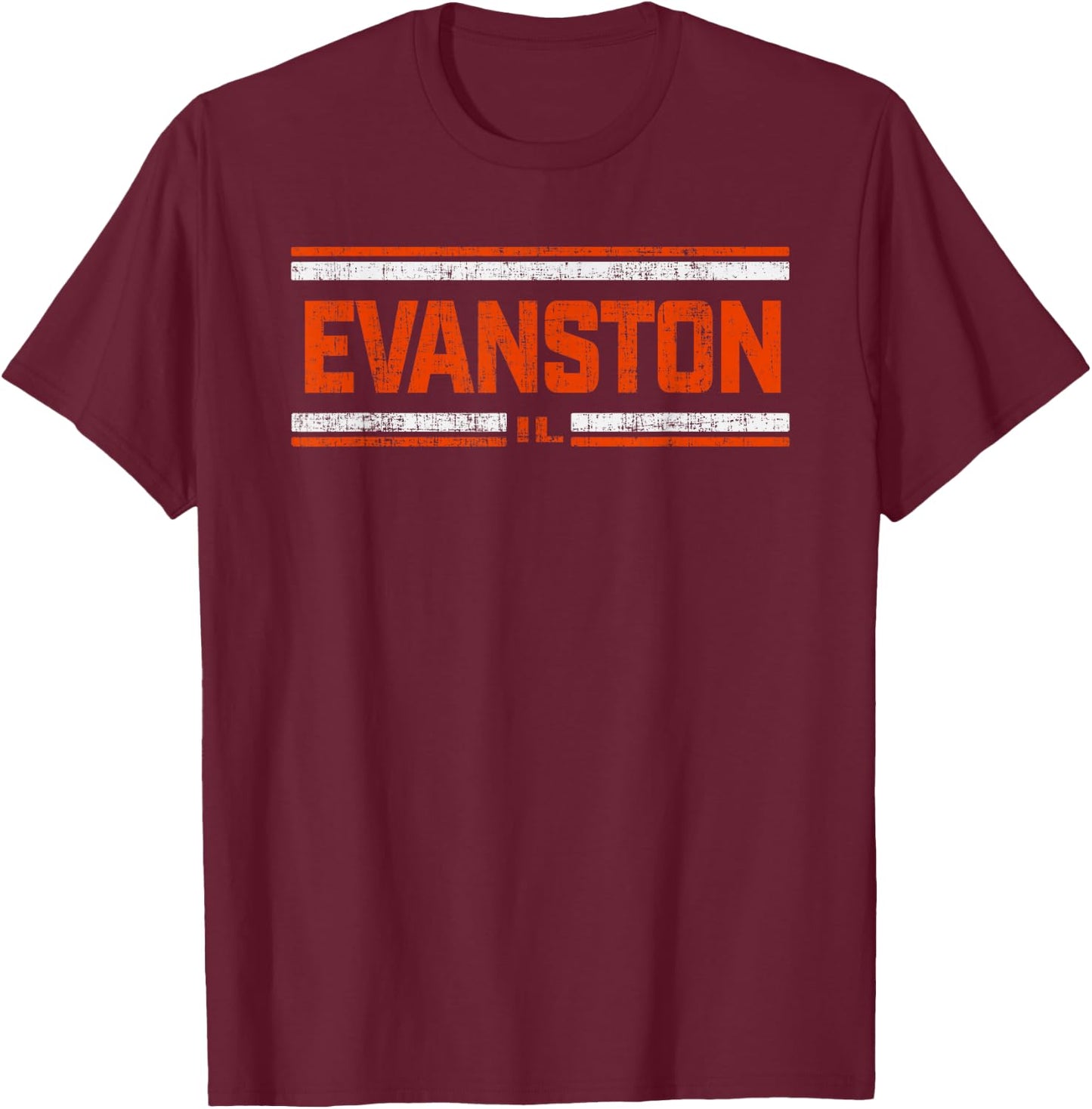 Retro Vintage Evanston IL Distressed T-Shirt - T-Shirt | Maroon
