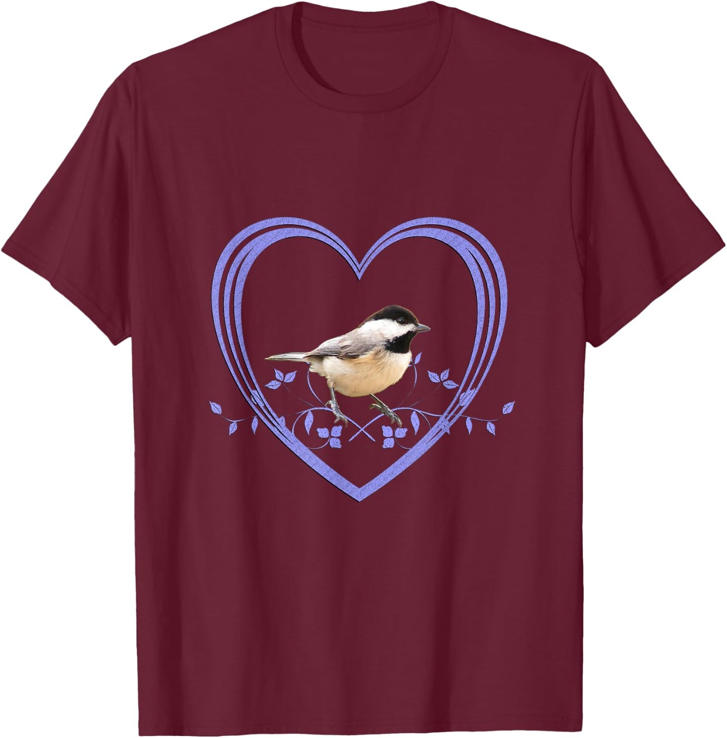 Pretty Chickadee In Heart T-Shirt - T-Shirt | Maroon