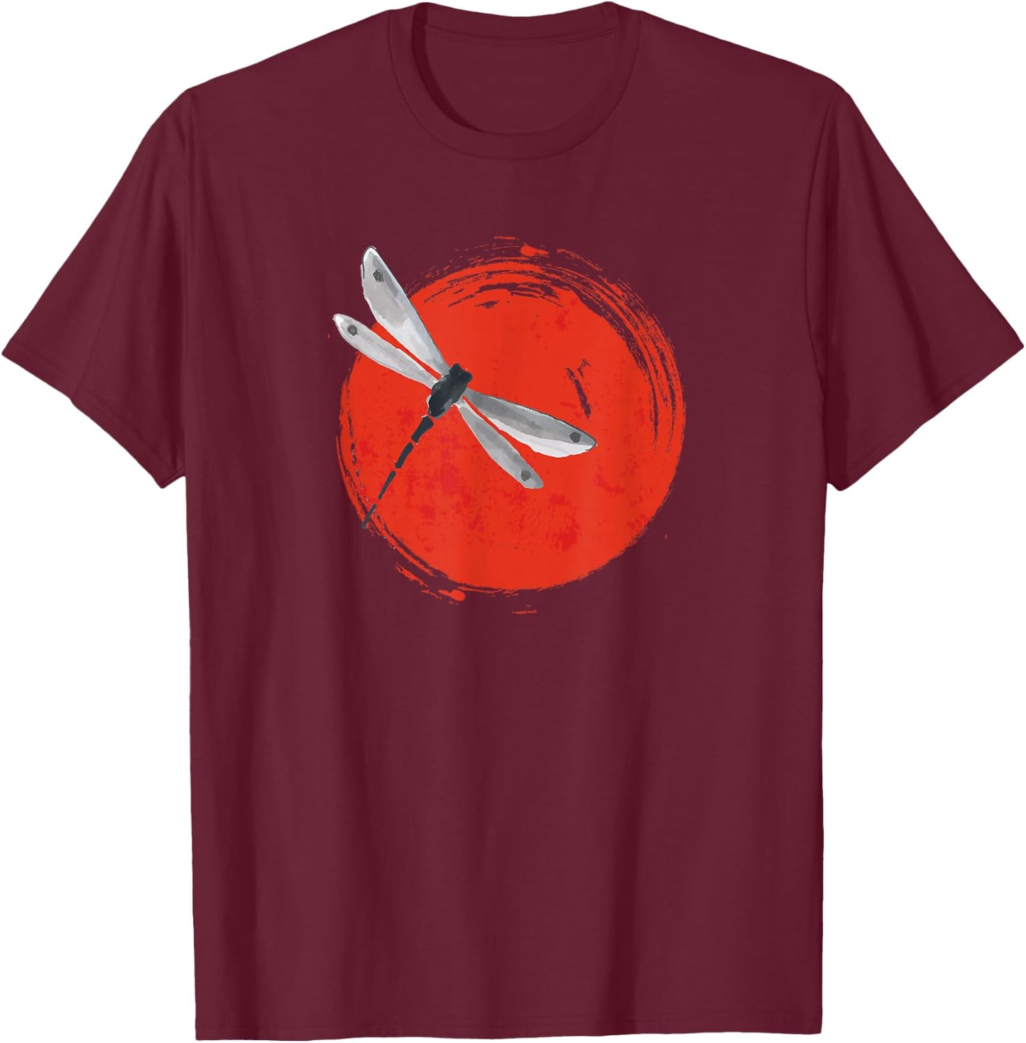 Zen Circle Japanese Dragonfly Sun Yoga T-Shirt - T-Shirt | Maroon