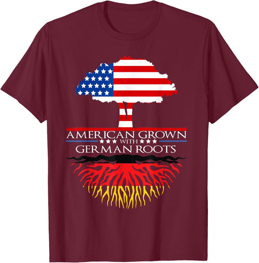 German Roots American Grown Tree Flag USA Germany T-Shirt - T-Shirt | Maroon