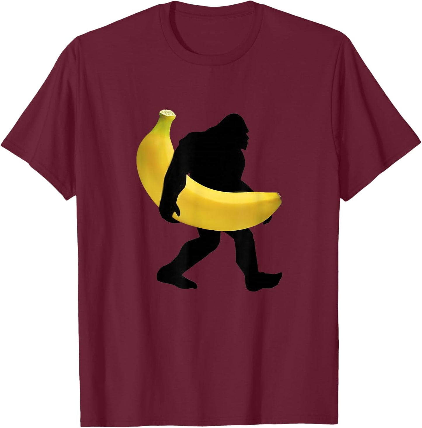 Bigfoot Carrying Banana Fruit Shirt Vegan SasQuatch Gorilla T-Shirt - T-Shirt | Maroon