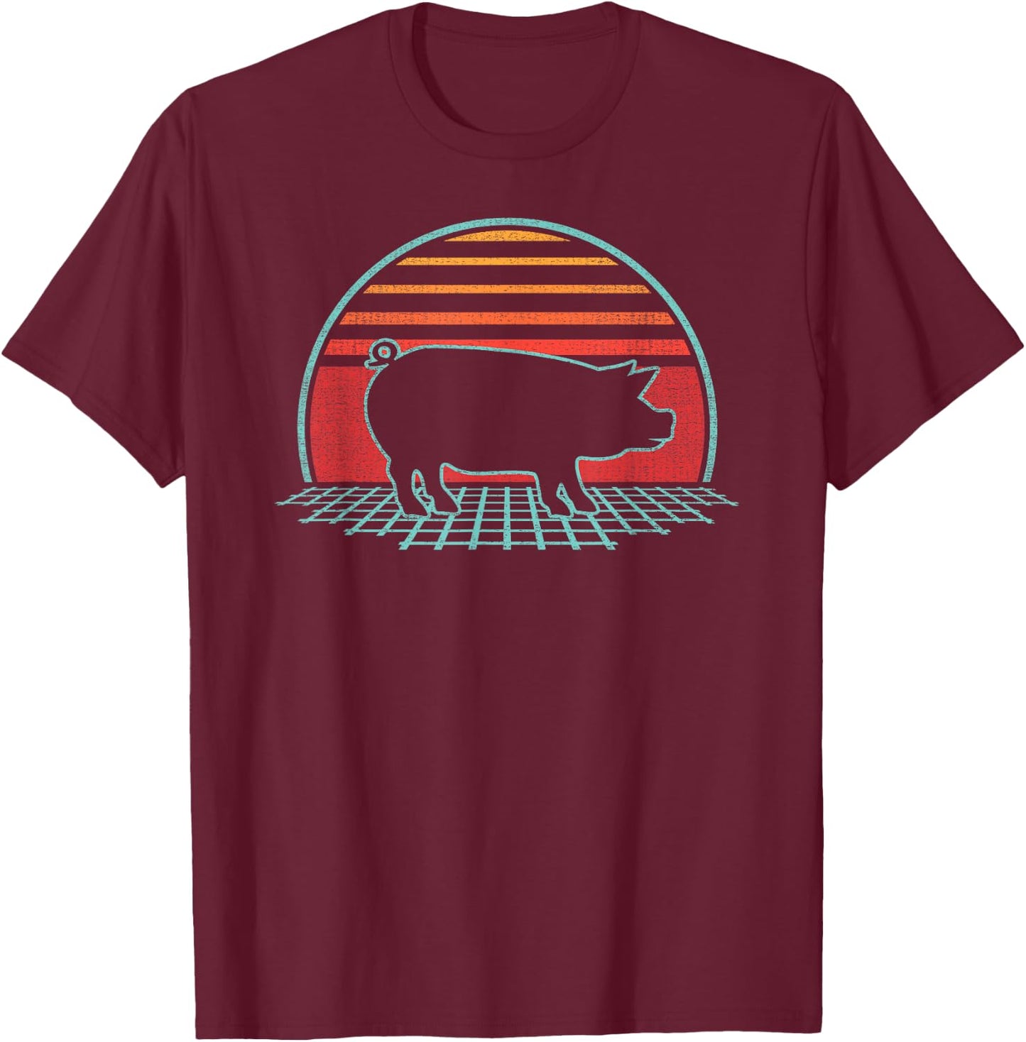 Pig Lover Farmer Farm Animal Retro Vintage 80s Style T-Shirt - T-Shirt | Maroon