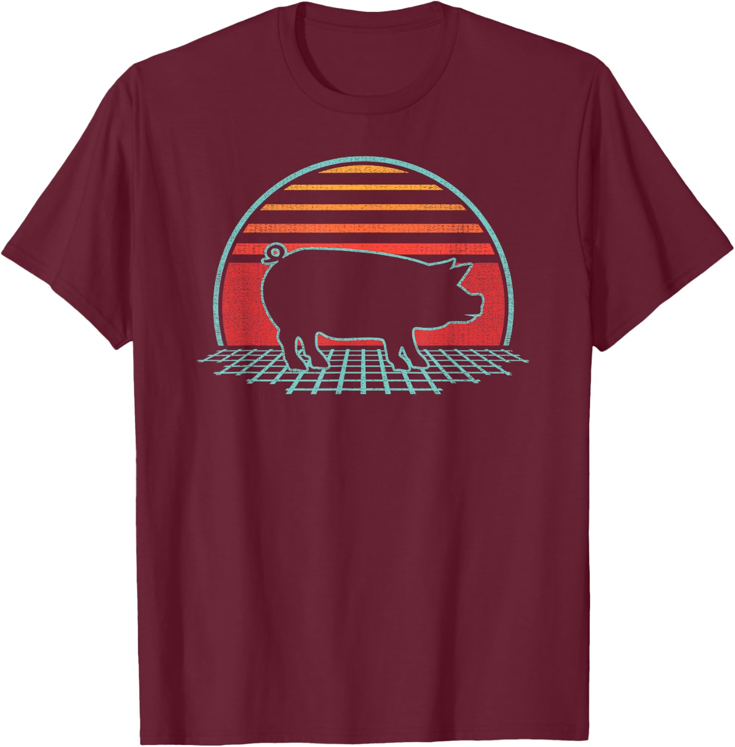 Pig Lover Farmer Farm Animal Retro Vintage 80s Style T-Shirt - T-Shirt | Maroon