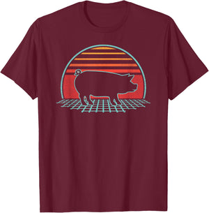 Pig Lover Farmer Farm Animal Retro Vintage 80s Style T-Shirt - T-Shirt | Maroon