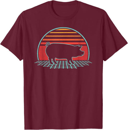 Pig Lover Farmer Farm Animal Retro Vintage 80s Style T-Shirt - T-Shirt | Maroon
