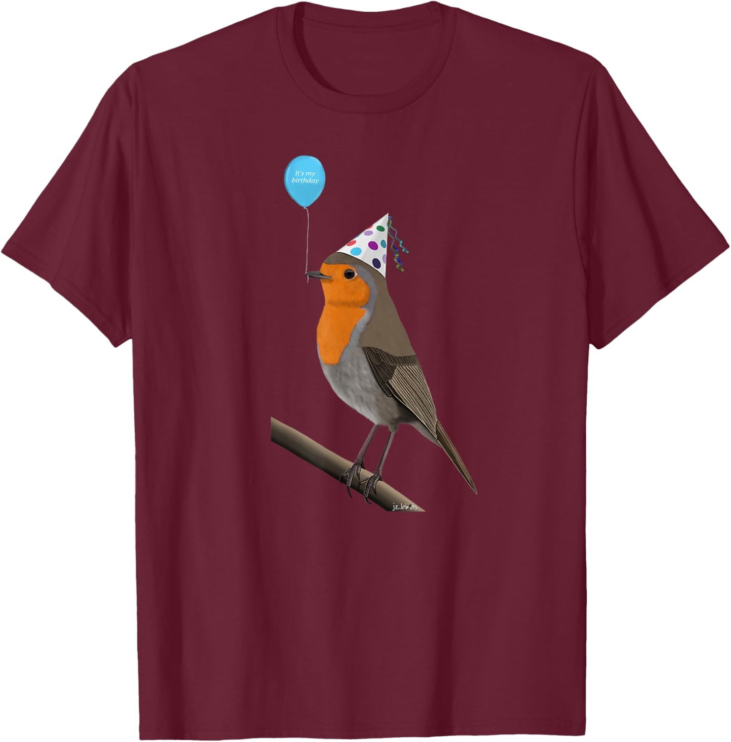 Bird Motif Robin Bird Animal Drawing Birthday T-Shirt - T-Shirt | Maroon