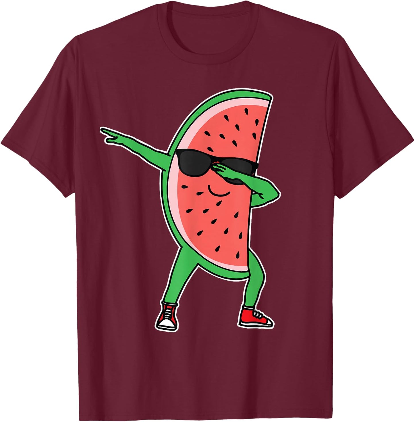 Watermelon Kawaii Dabbing Watermelon T-Shirt - T-Shirt | Maroon