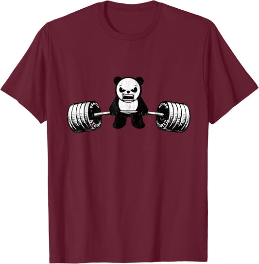 Panda Bear Deadlifts - Weightlifting Gym Design T-Shirt - T-Shirt | Maroon