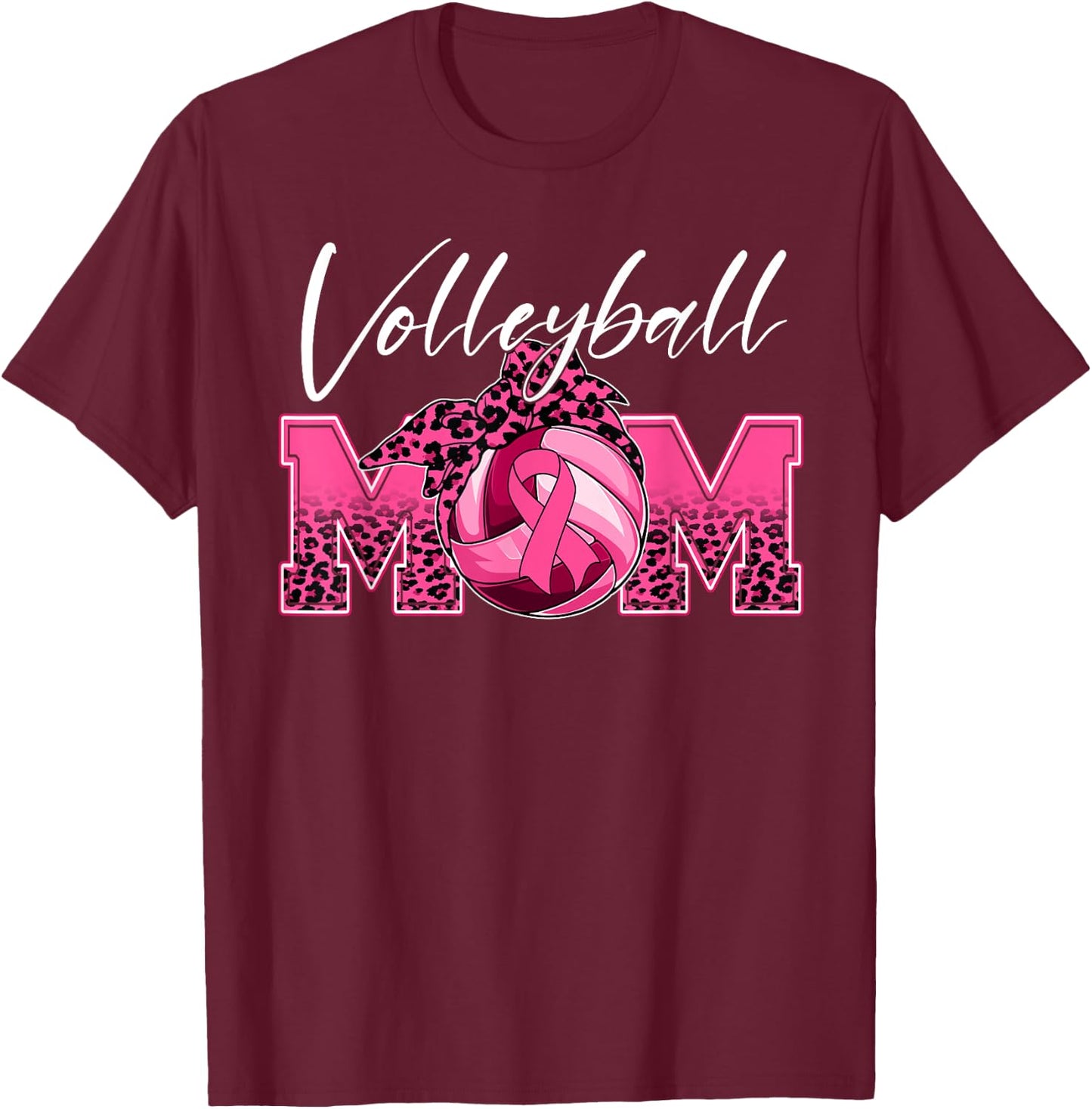 Volleyball Mom Breast Cancer Awareness Day Pink Ribbon Women T-Shirt - T-Shirt | Maroon