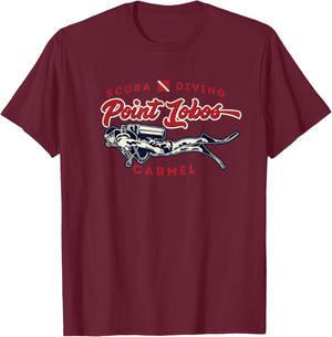 Point Lobos Carmel Monterey Bay California USA Scuba Diver T-Shirt - T-Shirt | Maroon