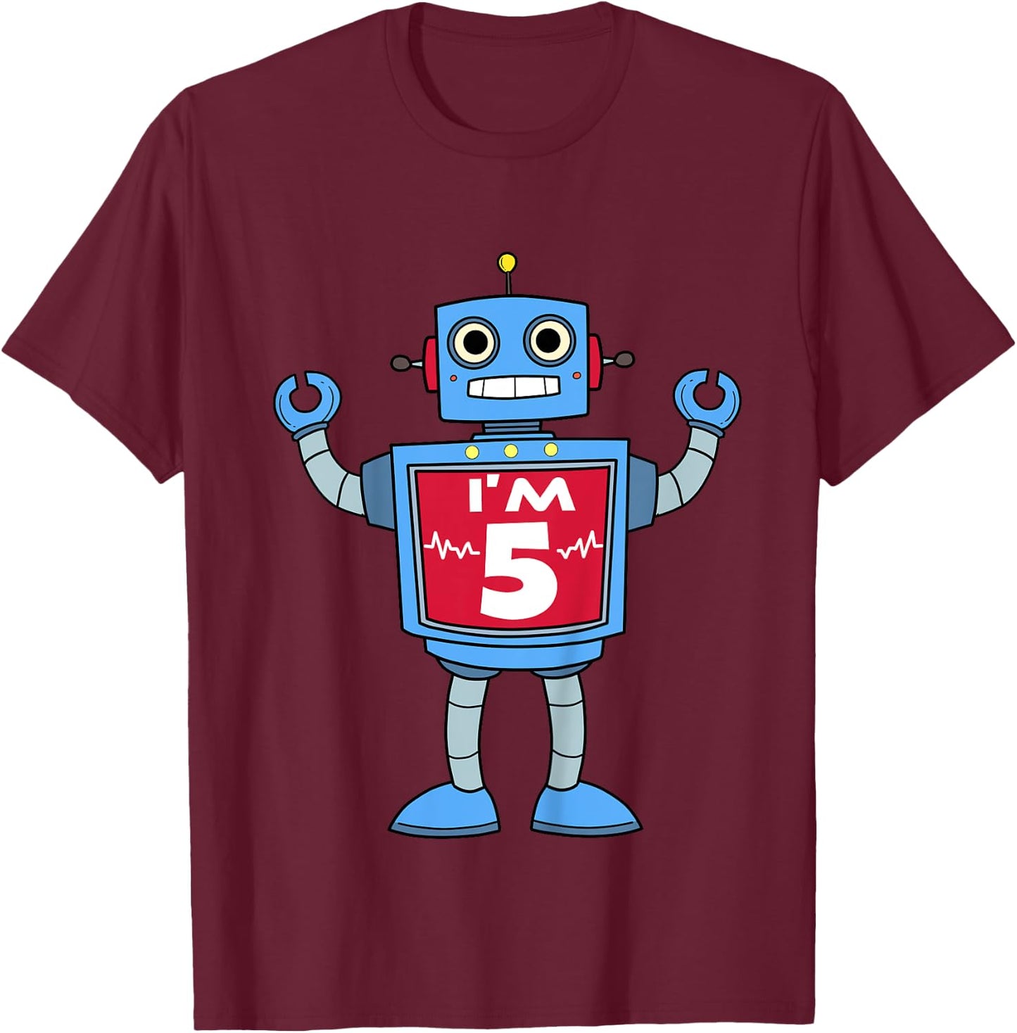 Kids Boys 5th Birthday Robot T Shirt- 5 Year Old Robot Party Gift T-Shirt - T-Shirt | Maroon