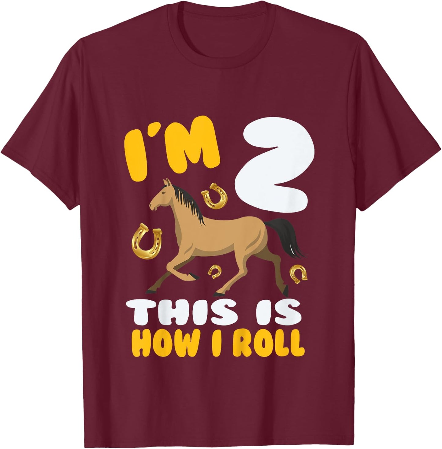 Im 2 This Kid Loves Horse Riding 2nd Year Birthday Theme T-Shirt - T-Shirt | Maroon