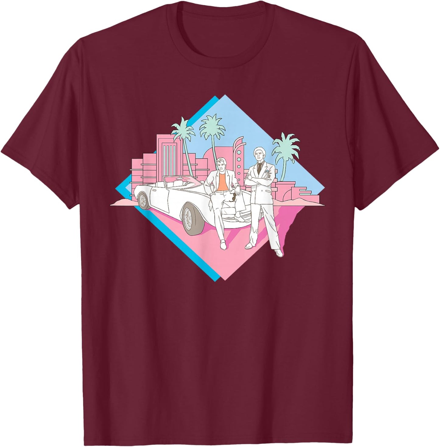 Miami Vice Corckett and Tubbs Posing T-Shirt - T-Shirt | Maroon