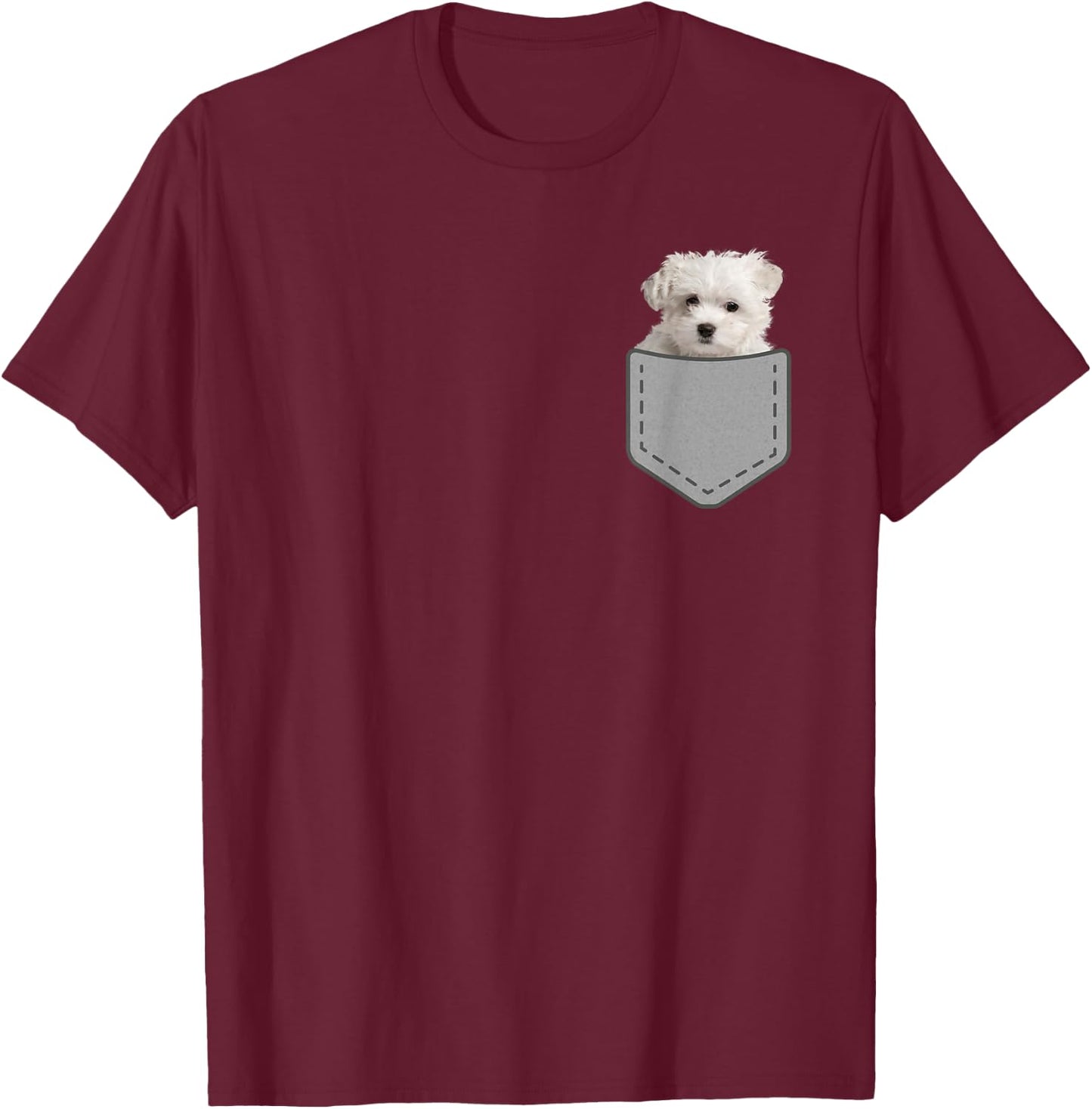 Maltese Puppy Dog in Your Pocket Small T-Shirt - T-Shirt | Maroon