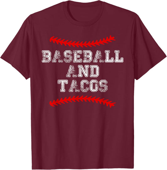 Baseball and Tacos T Shirt Catcher Pitcher Mom Kid Youth T-Shirt - T-Shirt | Maroon