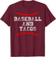 Baseball and Tacos T Shirt Catcher Pitcher Mom Kid Youth T-Shirt - T-Shirt | Maroon